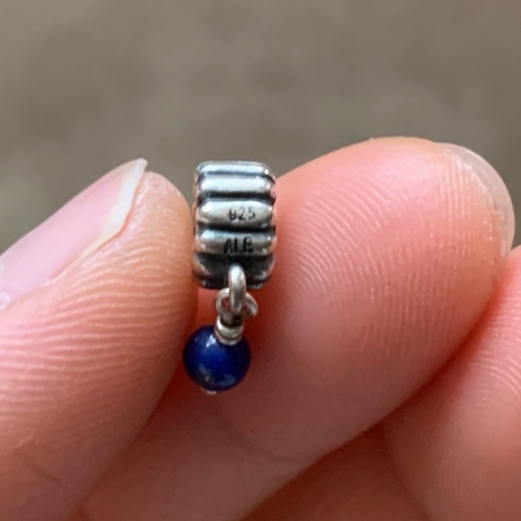 Retired Pandora December Birthstone Lapis Lazuli Dark blue Pearl Dangle Charm - Picture 7 of 7